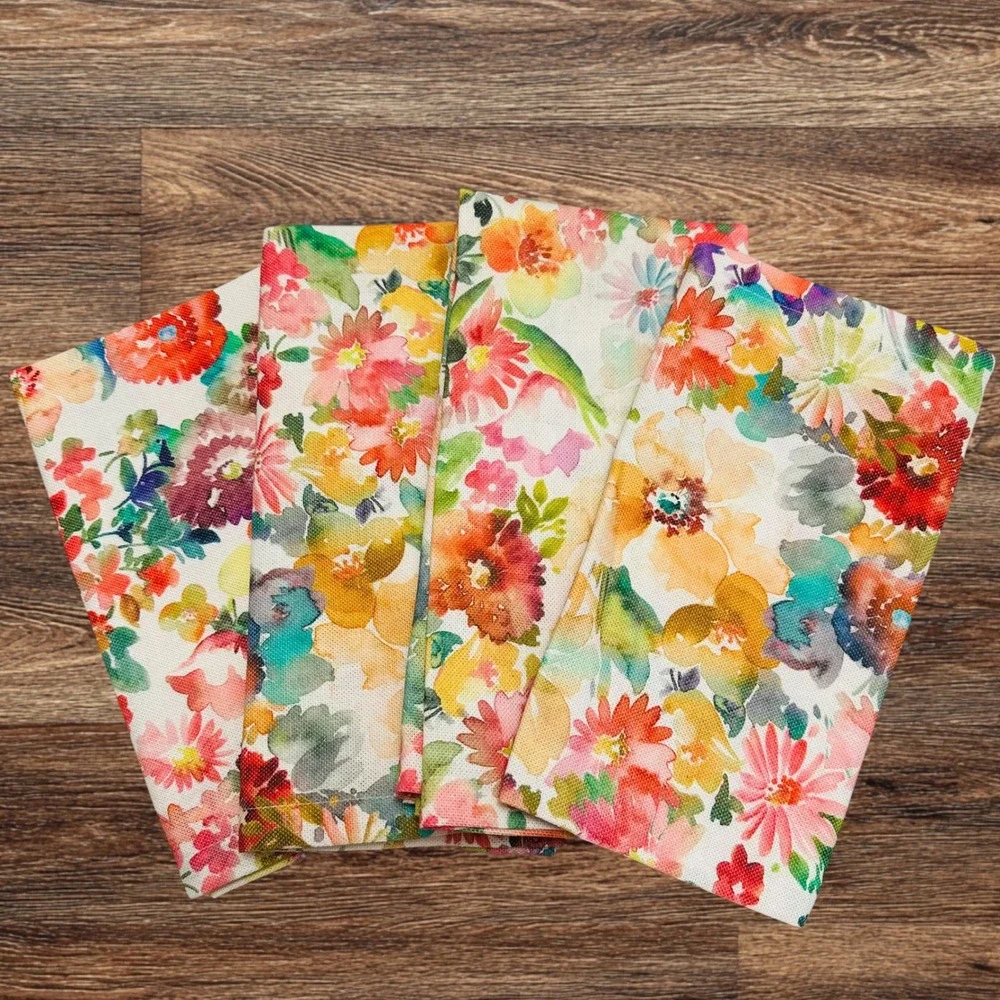 Piu Belle Multicolor Floral Print Napkins 4 Piece Set Cotton Blend